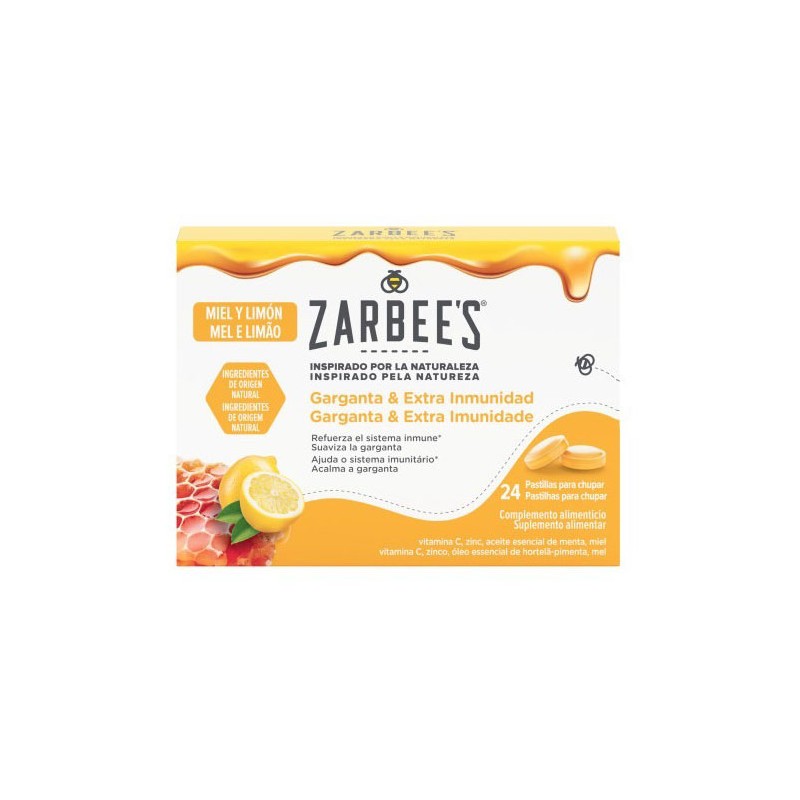 ZARBEES GARGANTA INMUNIDAD LIMON MIEL 24 PASTILLAS PARA CHUPAR